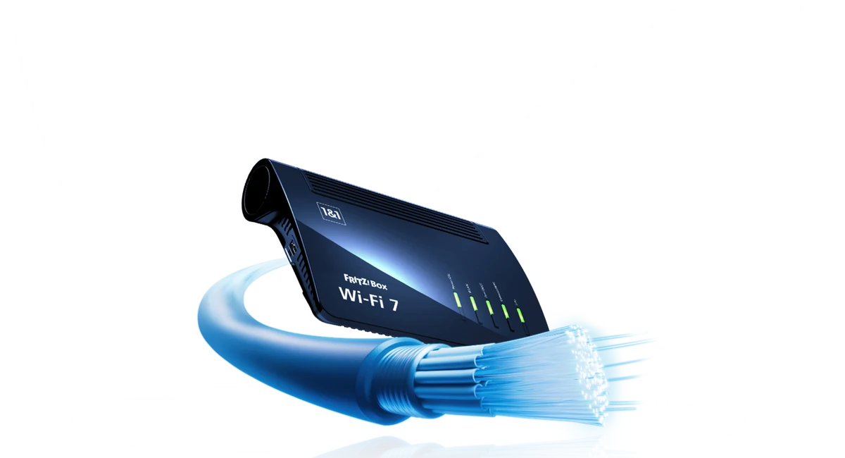 bild von einem router und glasfaserkabel