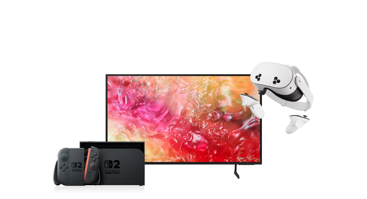 abbildung einer nintendo switch zwei einem fernseher und einer meta quest 3 v r brille